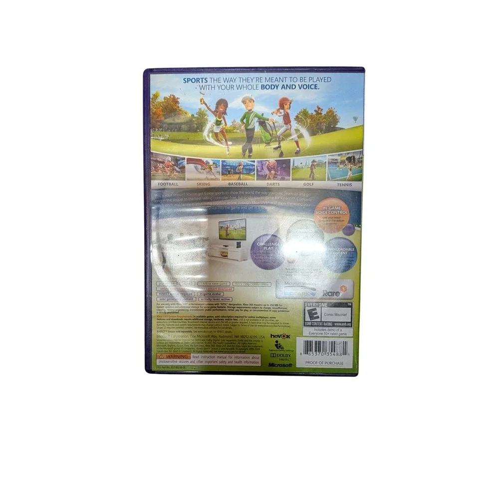 Kinect Sports Season Two Xbox 360 Game Disc with Calibration Card Purple Case